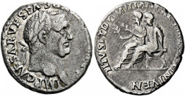 Vespasian augustus, 69 - 79. Lugdunum.   Denarius 71, AR 3.35 g. IMP CAESAR VESPASIANVS AVG TR P Laureate head r. Rev. TITVS ET DOMITIAN CAESARES PRIN...
