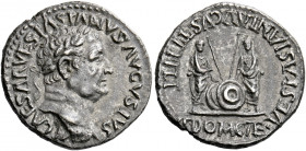 Vespasian augustus, 69 - 79. Uncertain Western Mint.   Denarius circa 69 to 70, AR 3.23 g. IMP CAESAR VESPASIANVS AVGVSTVS Laureate head r. Rev. T DOM...
