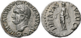 Vespasian augustus, 69 - 79. Uncertain Western Mint.   Denarius circa 69 to 70, AR 3.14 g. IMP CAESAR VESPASIANVS AVGVS Laureate head l. Rev. LIBERTAS...