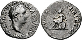 Vespasian augustus, 69 - 79. Uncertain Western Mint.   Denarius circa 69 to 70, AR 3.29 g. IMP CAESAR VESPASIANVS AVG Laureate head r. Rev. ROMA – PER...