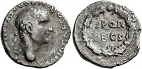 Vespasian augustus, 69 - 79. Uncertain Western Mint.   Denarius circa 69 to 70, AR 3.30 g. IMP CAESAR VESPAS[IANVS AVG] Laureate head r. Rev. S P Q R ...