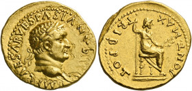 Vespasian augustus, 69 - 79. Antiochia.   Aureus 70, AV 7.58 g. IMP CAESAR VESPASIANVS AVG Laureate head r. Rev. PONT MAX – TRIB POT Pax seated r. on ...