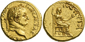 Vespasian augustus, 69 - 79. Antiochia.   Aureus, Antiochia 72-73, AV 7.55 g. IMP CAESAR – VESPASIANVS AVG Laureate head r. Rev. IVSTITIA – [AVG] Just...
