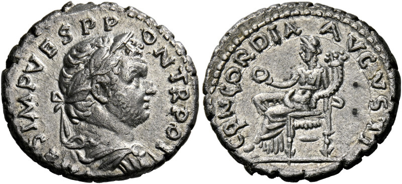 Titus caesar 69 – 79.   Antiochia. Denarius, 72-73, AR 3.20 g. T CAES IMP VESP P...