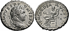 Titus caesar 69 – 79.   Antiochia. Denarius, 72-73, AR 3.20 g. T CAES IMP VESP PON TR POT Laureate and draped bust r. Rev. CONCORDIA AVGVSTI Concordia...