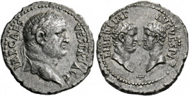 Vespasian augustus, 69 - 79. Ephesus. Denarius 69-70, AR 3.59 g. IMP CAES – VESPAS AVG Laureate head r. Rev. LIBERI IMP – AVG VESPAS Confronted and ba...