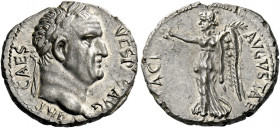 Vespasian augustus, 69 - 79. Ephesus. Denarius 69-70, AR 3.41 g. IMP CAES – VESPAS AVG Laureate head r. Rev. PACI – AVGVSTAE Victory advancing l., hol...