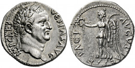 Vespasian augustus, 69 - 79. Ephesus. Denarius 69-70, AR 3.08 g. IMP CAES – VESPAS AVG Laureate head r. Rev. PACI – AVGVSTAE Victory advancing l., hol...