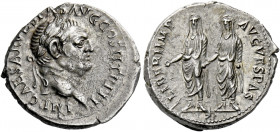Vespasian augustus, 69 - 79. Ephesus. Denarius 70, AR 3.53 g. IMP CAESAR VESPAS AVG COS II TR P P P Laureate bust r. Rev. LIBERI IMP – AVG VESPAS Titu...