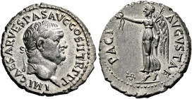 Vespasian augustus, 69 - 79. Ephesus. Denarius 70, AR 3.36 g. IMP CAESAR VESPAS AVG COS II TR P P P Laureate bust r. Rev. PACI – AVGVSTAE Victory adva...