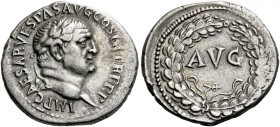 Vespasian augustus, 69 - 79. Ephesus. Denarius 71, AR 2.79 g. IMP CAESAR VESPAS AVG COS III TR P P P Laureate bust r. Rev. AVG / ΦY within wreath. C –...