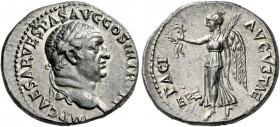 Vespasian augustus, 69 - 79. Ephesus. Denarius 71, AR 3.42 g. IMP CAESAR VESPAS AVG COS III TR P P P Laureate bust r. Rev. PACI – AVGVSTAE Victory adv...