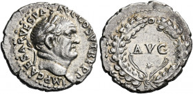 Vespasian augustus, 69 - 79. Ephesus. Denarius 73, AR 3.06 g. IMP CAESAR VESPAS AVG COS IIII TR P P P Laureate bust r. Rev. AVG / star within wreath. ...