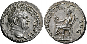 Vespasian augustus, 69 - 79. Ephesus. Denarius 74, AR 3.56 g. IMP CAESAR VESPAS AVG COS V TR P P P Laureate bust r. Rev. CONCORDIA AVG Ceres, veiled, ...