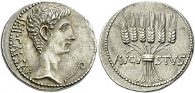 Octavian as Augustus, 27 BC – AD 14.   Cistophoric tetradrachm, Pergamum circa 27-26 BC, AR 11.74 g. IMP CAESAR Bare head r.; before, lituus. Rev. AVG...