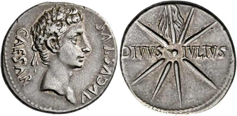 Octavian as Augustus, 27 BC – AD 14.   Denarius, Caesaraugusta (?) circa 19–18 B...