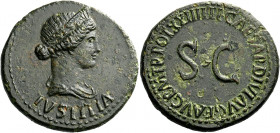 In the name of Livia, wife of Augustus.   Dupondius circa 21-22, Æ 14.10 g. IVSTITIA Diademed and draped bust of Livia as Iustitia r. Rev. TI CAESAR D...
