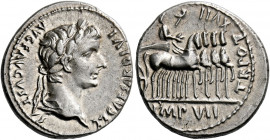 Tiberius augustus, 14 – 37.   Denarius, Lugdunum 15-16, AR 3.86 g. TI CAESAR DIVI – AVG F AVGVSTVS Laureate head r. Rev. TR POT XVII – IMP VII Tiberiu...