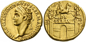 In the name of Nero Claudius Drusus, brother of Tiberius and father of Claudius.   Aureus 41-45, AV 7.81 g. NERO CLAVDIVS DRVSVS GERMANICVS IMP Laurea...