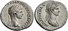 Claudius augustus, 41 – 54. Denarius 50-54, AR 3.50 g. TI CLAVD CAESAR AVG GERM P M TRIB POT P P Laureate head of Claudius r. Rev. AGRIPPINAE – AVGVST...