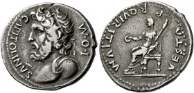 The Civil Wars, 68 – 69.   Denarius, Southern Gaul (?) 69, AR 3.44 g. I .O.M. CAPITOLINVS Diademed and draped bust of Jupiter l., with small palm bran...