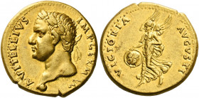 Vitellius, April –December 69.   Aureus, Tarraco (?) 2 January – 18 April 69, prior to the Senate's award of the title of Augustus, AV 7.17 g. A VITEL...