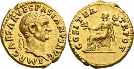 Vespasian augustus, 69 – 79.   Aureus 70, AV 7.32 g. IMP CAESAR VESPASIANVS AVG Laureate head r. Rev. COS ITER – TR POT Pax seated l., holding branch ...