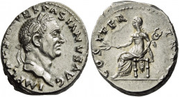 Vespasian augustus, 69 – 79.   Denarius 70, AR 3.43 g. IMP CAESAR VESPASIANVS AVG Laureate head r. Rev. COS – ITER – [TR POT] Pax seated l., holding b...