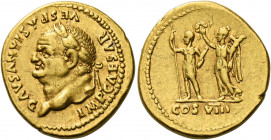 Vespasian augustus, 69 – 79.   Aureus 77-78, AV 7.16 g. IMP CAESAR VESPASIANVS AVG Laureate head l. Rev. Vespasianus standing l., in military attire, ...