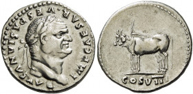 Vespasian augustus, 69 – 79.   Denarius 77-78, AR 3.48 g. IMP CAESAR – VESPASIANVS AVG Laureate head r. Rev. Pair of oxen under yoke l. In exergue, CO...