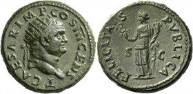 Titus caesar, 69 – 79.   Dupondius 74, Æ 13.55 g. T CAESAR IMP COS III CENS Radiate head with slight beard r. Rev. FELICITA – S – PVBLICA Felicitas st...