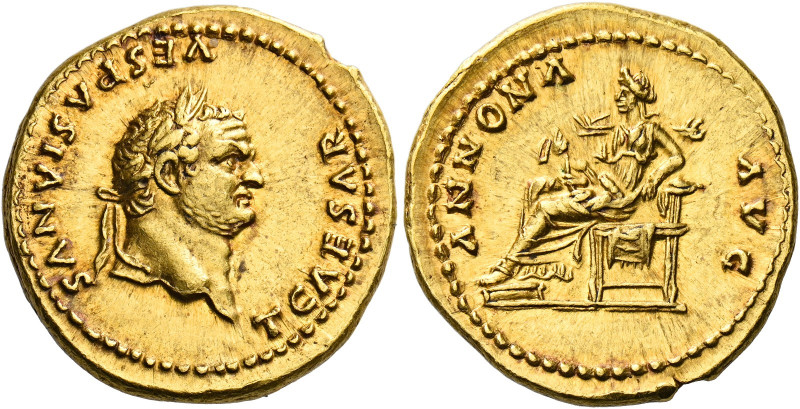Titus caesar, 69 – 79.   Aureus 77-78, AV 7.37 g. T CAESAR VESPASIANVS Laureate ...