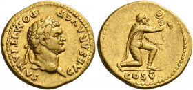 Domitian caesar, 69 – 81.   Aureus 77-78, AV 7.41 g. CAESAR AVG F – DOMITIANVS Laureate head r. Rev. Bearded Parthian wearing cloak and trousers, knee...