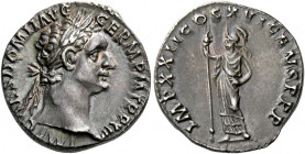 Domitian augustus, 81 - 96.   Denarius 92-93, AR 3.41 g. IMP CAES DOMIT AVG GERM P M TR P XII Laureate head r. Rev. IMP XXII COS XVI CENS P P P Minerv...