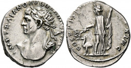 Trajan augustus, 98 – 117.   Denarius circa 110, AR 3.32 g. IMP TRAIANO AVG [GER DAC P M TR P] Laureate heroic bust l., wearing paludament. Rev. COS V...