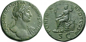 Hadrian augustus, 117 – 138.   Sestertius 119-120, Æ 27.88 g. IMP CAESAR TRAIANVS HA – DRIANVS AVG Laureate bust r., with drapery on l. shoulder. Rev....