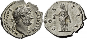 Hadrian augustus, 117 – 138.   Denarius 124-127, AR 3.45 g. HADRIANVS – AVGVSTVS Laureate bust r., with drapery on l. shoulder. Rev. COS – III Liberta...