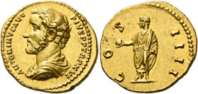 Antoninus Pius augustus, 138 – 161.   Aureus 152-153, AV 7.28 g. ANTONINVS AVG – PIVS P P TR P XVI Draped, cuirassed and bare-headed bust l. Rev. CO –...