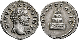 Antoninus Pius augustus, 138 – 161.   Divus Antoninus Pius. Denarius after 161, AR 3.35 g. DIVVS ANTONINVS Bare-headed and draped bust r. Rev. CONSECR...