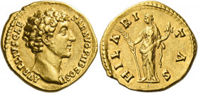 Marcus Aurelius caesar, 139 – 161.   Aureus 145-147, AV 7.12 g. AVRELIVS CAE – SAR AVG PII F COS II Bare head r. Rev. HILA – RI– TAS Hilaritas standin...