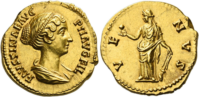 Faustina II, daughter of A. Pius and wife of M. Aurelius.   Aureus circa 147-149...