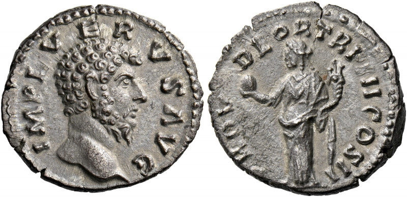 Lucius Verus augustus, 161 – 169.   Denarius 162-163, AR 3.30 g. IMP L VERVS AVG...