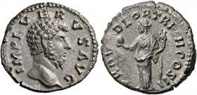 Lucius Verus augustus, 161 – 169.   Denarius 162-163, AR 3.30 g. IMP L VERVS AVG Bare-headed and cuirassed bust r. Rev. PROV DEOR TR P III COS II Prov...