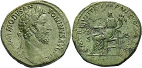 Commodus augustus, 177 – 192.   Sestertius 183-184, Æ 25.76 g. M COMMODVS AN – TONINVS AVG PIVS Laureate, draped and cuirassed bust r. Rev. P M TR P V...