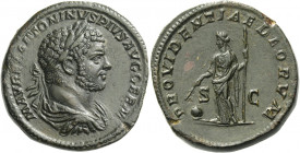 Caracalla augustus, 198 – 217.   Sestertius circa 214-217, Æ 24.40 g. M AVREL ANTONINVS PIVS AVG GERM Laureate, draped and cuirassed bust r. Rev. PROV...