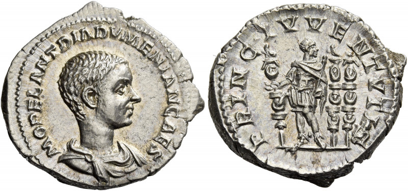 Diadumenian caesar, 217-218.   Denarius circa 217-218, AR 4.04 g. M OPEL ANT DIA...