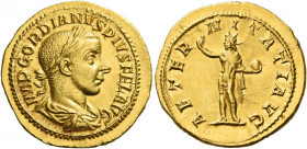 Gordian III augustus, 238 – 244.   Aureus 241-243, AV 5.08 g. IMP GORDIANVS PIVS FEL AVG Laureate, draped and cuirassed bust r. Rev. AETERNITATI AVG S...