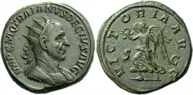 Trajan Decius, 249 – 251.   Double-sestertius 249-251, Æ 43.19 g. IMP C M Q TRAIANVS DECIVS AVG Radiate and cuirassed bust r. Rev. VIC – TORIA AVG S –...