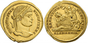 Constantine II caesar, 316 – 337.   Solidus, Treveri 328-329, AV 4.35 g. FL CL CONSTAN – TINVS IVN N C Laureate head r. Rev. GAVDIVM RO – MANORVM Alem...