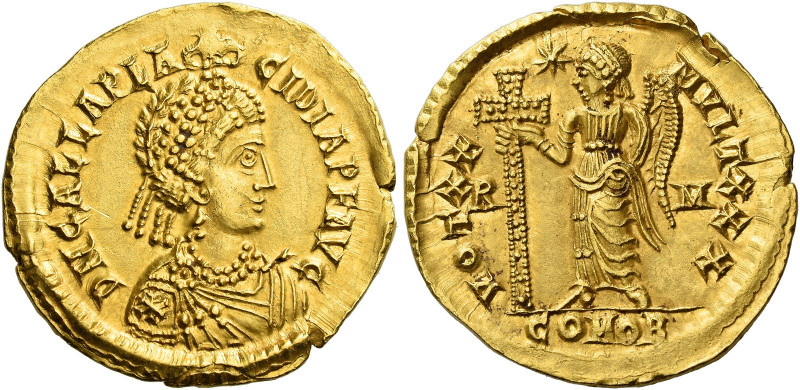 Galla Placidia, wife of Constantine III and mother of Valentinian III.   Solidus...